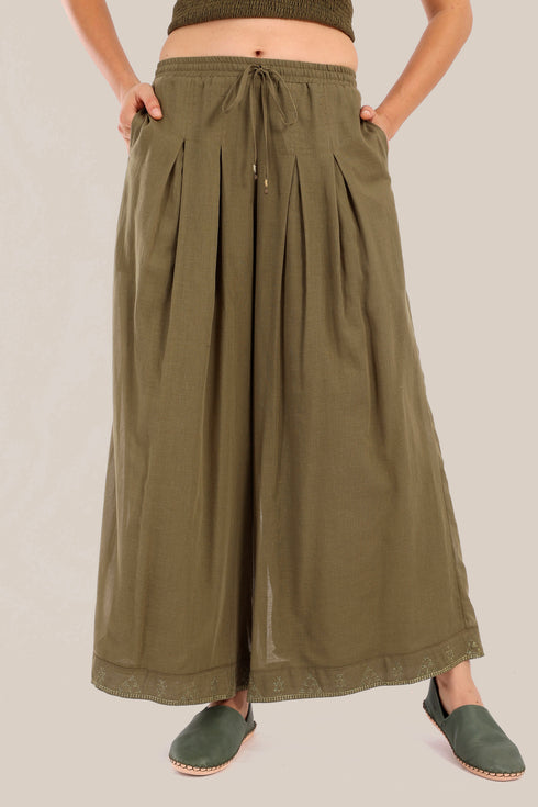 Embroidered fully lined wide leg pants